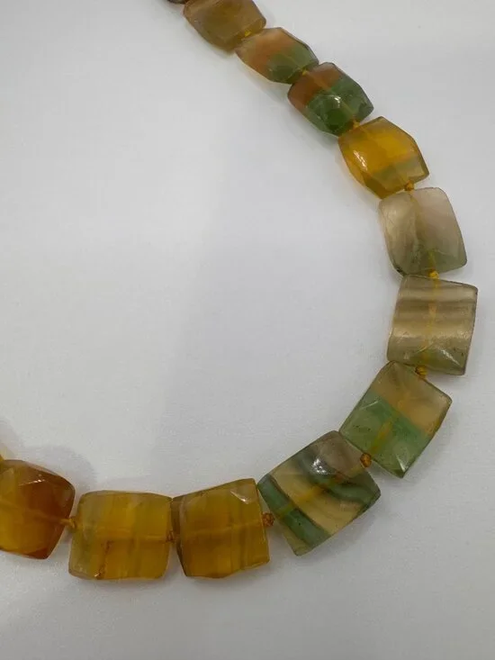 Faceted Fluorite Beaded Necklace Hand Knotted 925 Silver Chain Toggle 24” Artisa - Picture 4 of 11